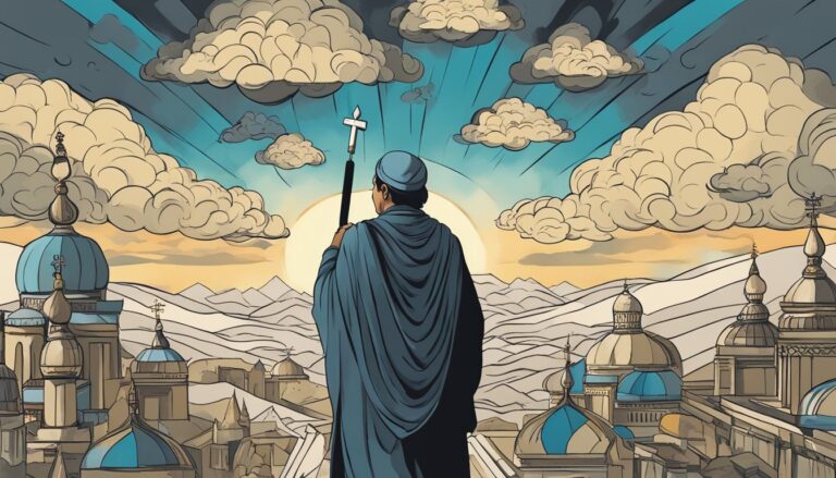 Illustration of a figure with a cross, exploring religious freedom in central asia